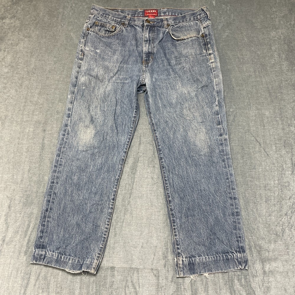 Chaps Denim Jeans Mens 36x27 Blue Denim Cotton Non Stretch Wide Leg 5 Pockets